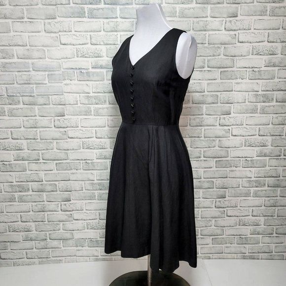 YL by Yair Womens 10 Linen Blend V-neck Sleeveless Fit Flare Faux Button Dress - Picture 5 of 9